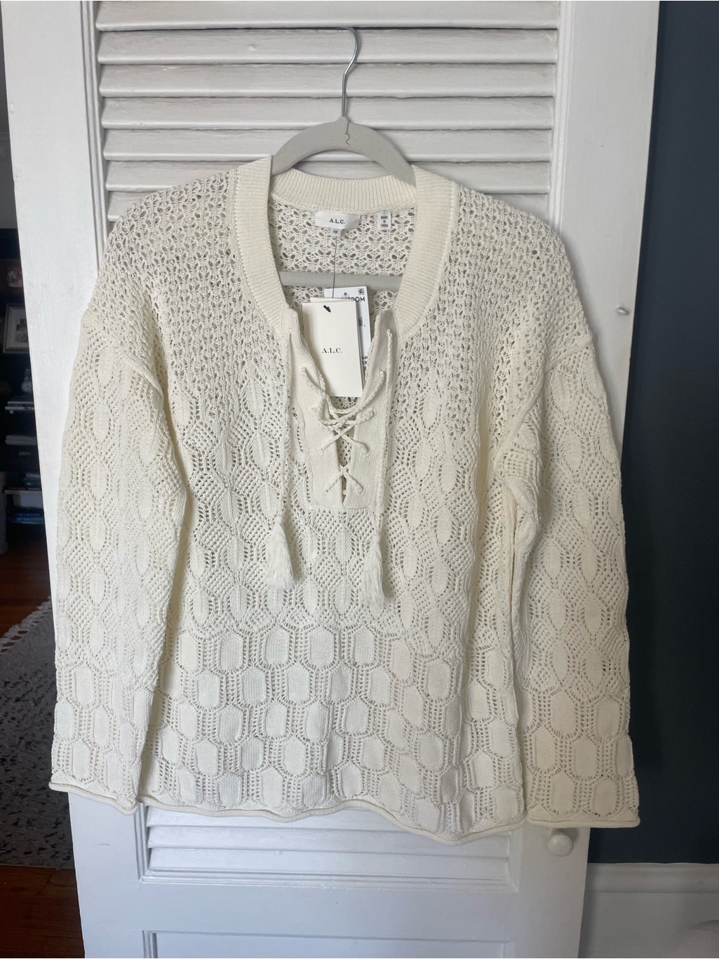 A.L.C. Cream Lace-Up Cable Knit Sweater